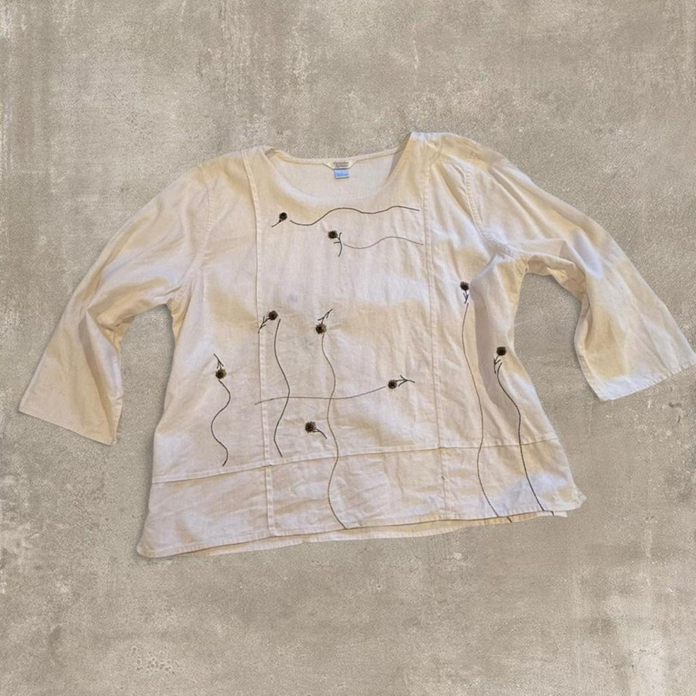 Vintage 2005 Christopher & Banks Embroidered Linen Top - Cottagecore